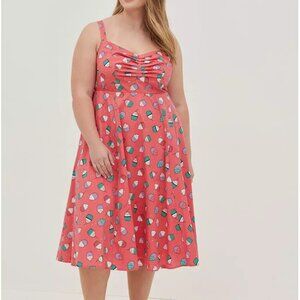Torrid 5 Pink Midi Dress Cupcake Smocked Fit N Flare Poplin Sweetheart Sun Dress